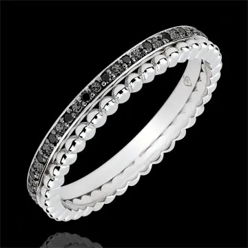 Anillo Flor de Sal - doble vuelta - 13 diamantes negros - oro blanco 9 quilates