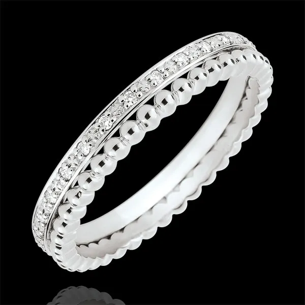 Anillo Flor de Sal - doble vuelta - 13 diamantes - oro blanco 9 quilates
