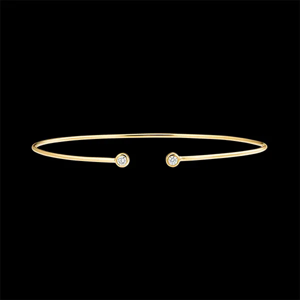Bracelet Jonc Ouvert Fraîcheur - Toi et Moi - or jaune 9 carats et diamants