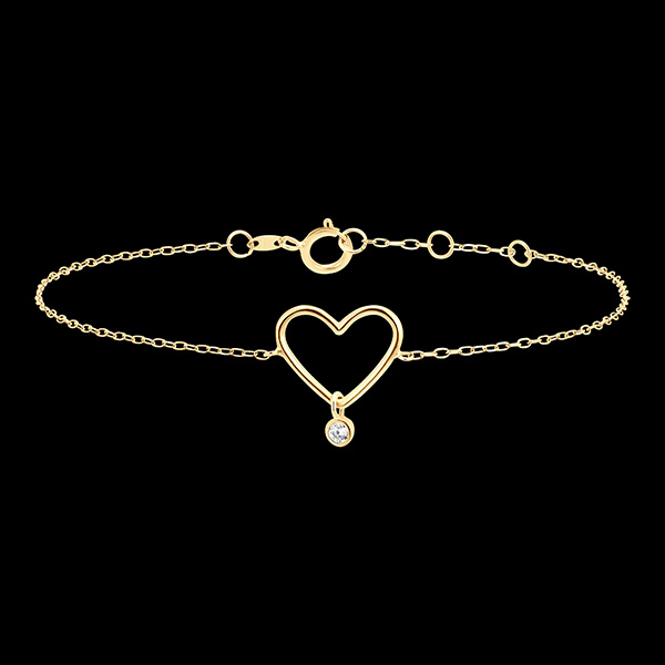 Bracelet Fraîcheur - Cœur Diamanté - or jaune 9 carats et diamant