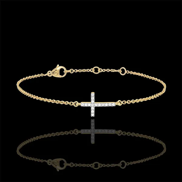 Bracelet Croix or jaune 18 carats et diamants