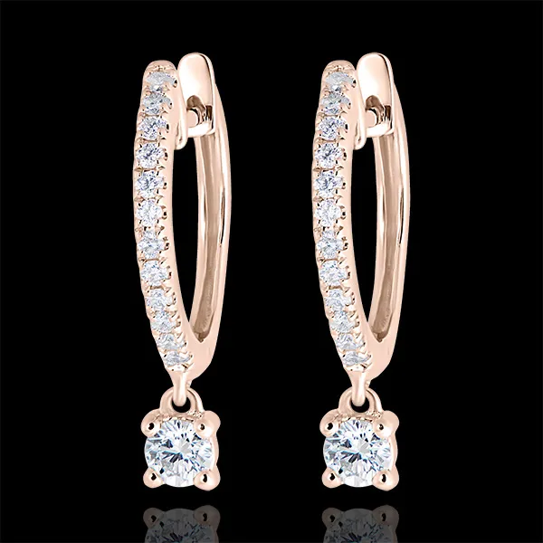 Boucles d'oreilles Créoles semi-pavées Fraîcheur - Petite Pampille - or rose 9 carats et diamants