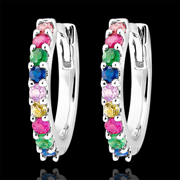 Boucles d'oreilles créoles Fraîcheur - Rainbow - or blanc 9 carats