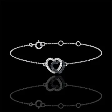 Bracelet or blanc 9 carats diamants blancs et diamants noirs - Coeurs Complices