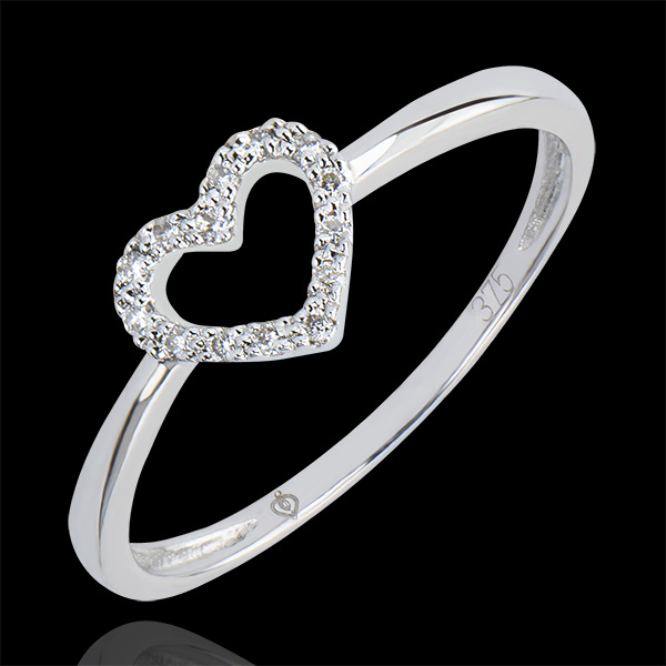 Bague Abondance - Petit Cœur - or blanc 9 carats et diamants