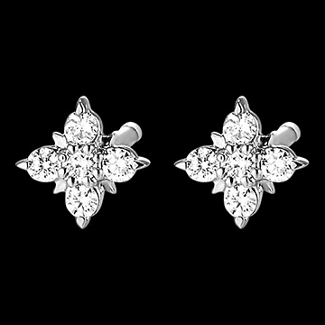 Boucles d'oreilles Fraîcheur - Pétales précieuses - or blanc 9 carats et diamants