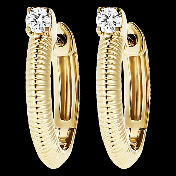 Boucles d'oreilles Fraîcheur - Créoles travaillés - or jaune 9 carats et diamants