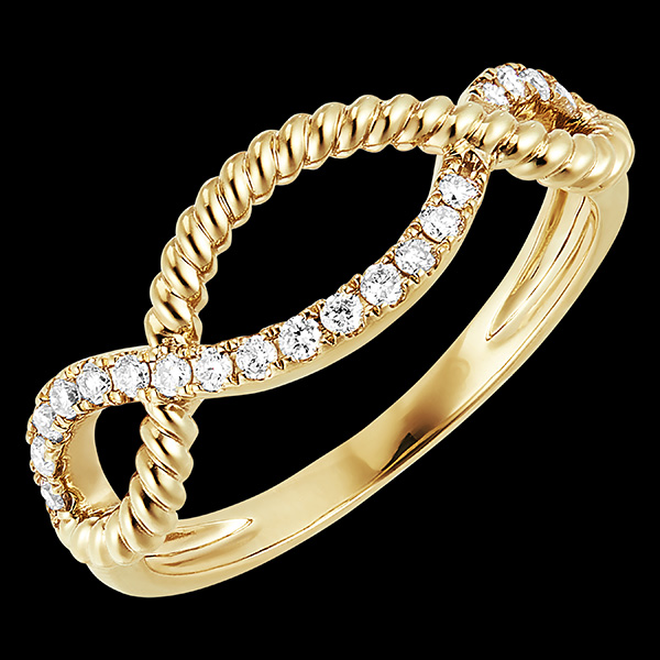 Bague Fraîcheur - Cordes d'or - or jaune 9 carats et diamants