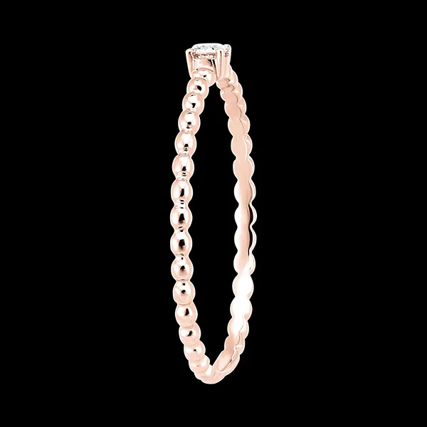 Bague Fraîcheur - Solitaire Bulle Rond - or rose 9 carats et diamant