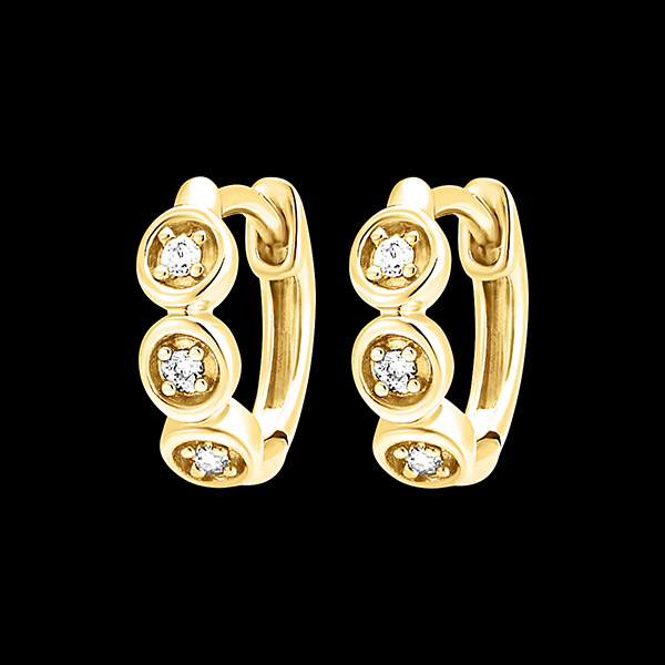 Créoles Fraîcheur - Trio Diamants - or jaune 9 carats et diamants