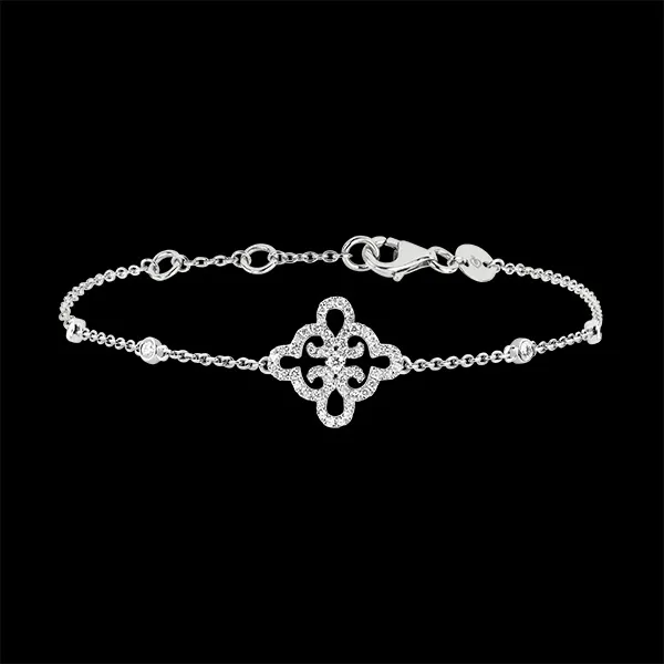 Bracelet Fraicheur - Fleur - or blanc 9 carats et diamants
