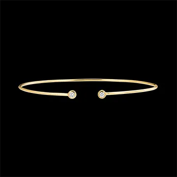 Bracelet Jonc Ouvert Fraîcheur - Toi et Moi - or jaune 9 carats et diamants