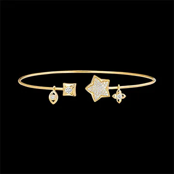 Freshness Open Bangle Bracelet - Lucky Star - yellow gold 9 carats and diamonds