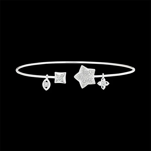 Bracelet Jonc Ouvert Fraîcheur - Toi et Moi La Bonne Étoile - or blanc 9 carats et diamants