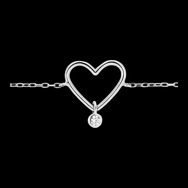 Bracelet Fraîcheur - Coeur Diamanté - or blanc 9 carats et diamant