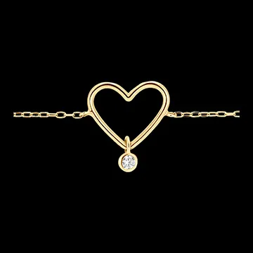 Bracelet Fraîcheur - Cœur Diamanté - or jaune 9 carats et diamant