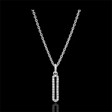 Collier Cartouche pavée - or blanc 18 carats et diamants