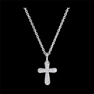 Collier Fraîcheur - Croix Diamantée - or blanc 9 carats et diamants