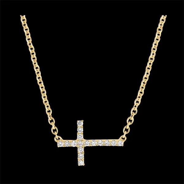 Collier Fraîcheur - Croix - or jaune 18 carats et diamants