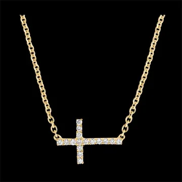 Collier Fraîcheur - Croix - or jaune 9 carats et diamants