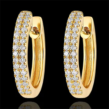 Boucles d'oreilles Créoles semi-pavées Fraîcheur - Céleste - or jaune 18 carats et diamants