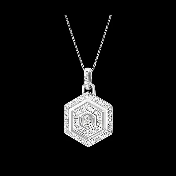 Collier Hexad - or blanc 9 carats et diamants