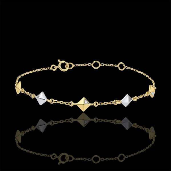 Bracelet Genèse - Diamants bruts - 2 ors - 5 motifs - or blanc et or jaune 9 carats
