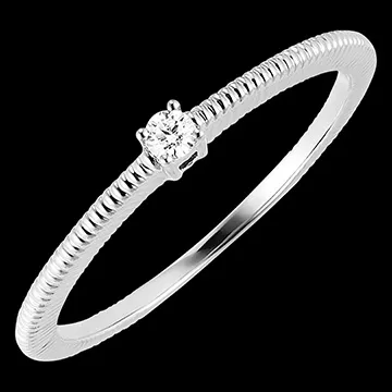 Freshness ring - worked solitaire - 9 carat white gold and diamond