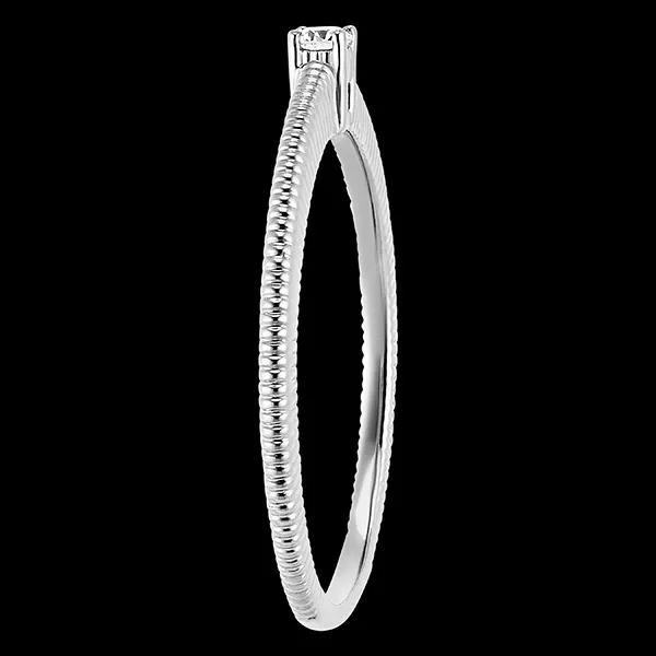 Freshness ring - worked solitaire - 9 carat white gold and diamond