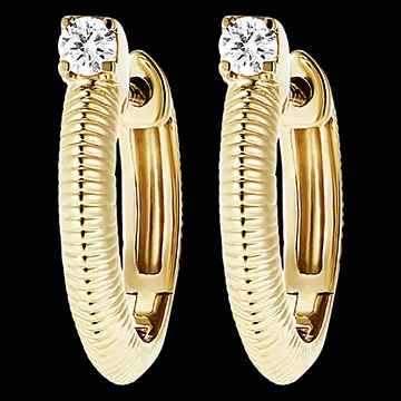 Boucles d'oreilles Fraîcheur - Créoles travaillés - or jaune 9 carats et diamants