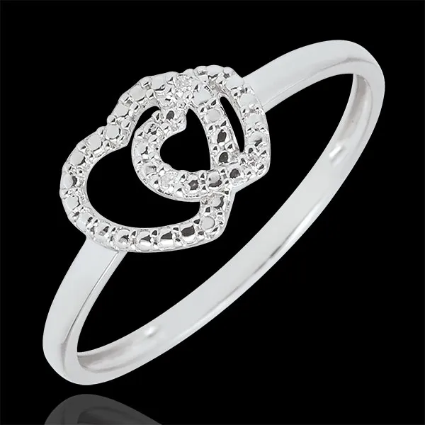 White Gold Diamond Ring - Consensual Hearts - 18 carats