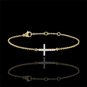 Yellow Gold and Diamond Cross Bracelet - 9 carats