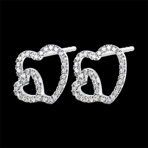Earrings Abundance - Double Heart - white gold 18 carats and diamonds
