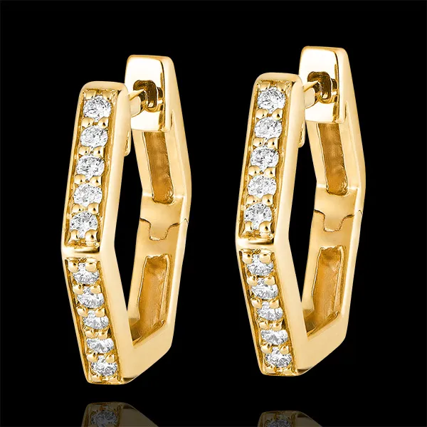 Freshness Hoop Earrings - Hexagonia - yellow gold 9 carats and diamonds