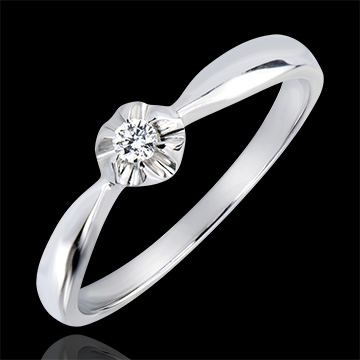 Anello Solitario Freschezza - Bocciolo d'Oro - oro bianco 18 carati e diamante