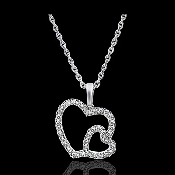 Ciondolo Abbondanza - Doppio Cuore - oro bianco 18 carati e diamanti