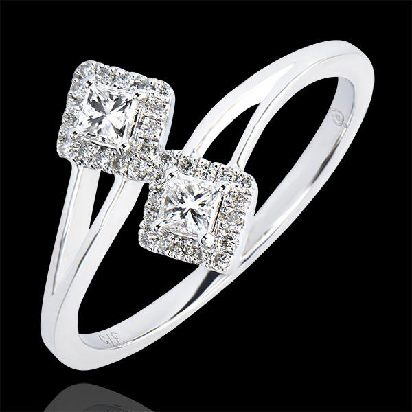 Anello Abbondanza - Tu & Io Diamanti Princesse - oro bianco 18 carati e diamanti