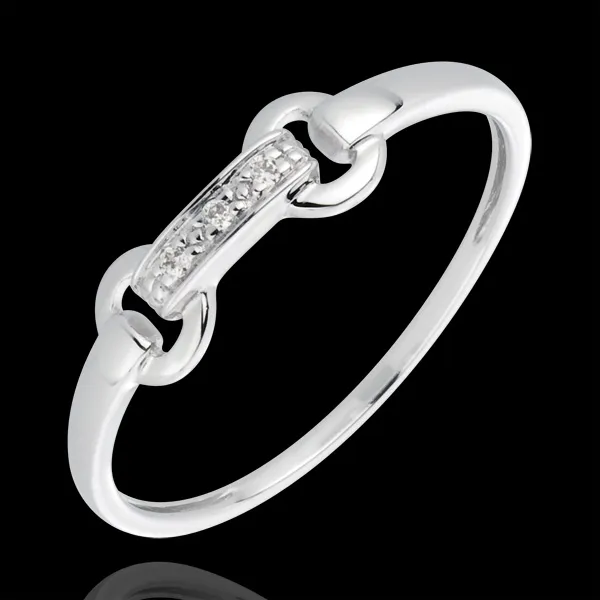 Anello Equestre - Oro bianco - 18 carati - 3 Diamanti