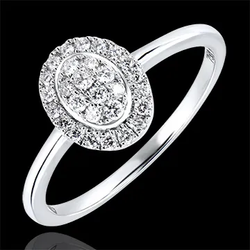 Anello di Fidanzamento Abbondanza - Cluster - oro bianco 9 carati e diamanti