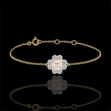 Bracciale Solitario Freschezza -Quadrifoglio Splendente - 3 ori - 9 carati - Diamante