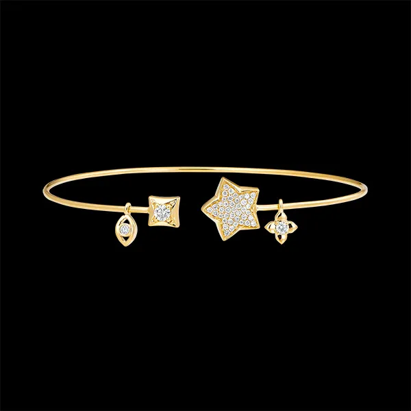 Braccialetto Rigido Aperto Freschezza - Tu ed Io La Buona Stella - oro giallo 9 carati e diamanti