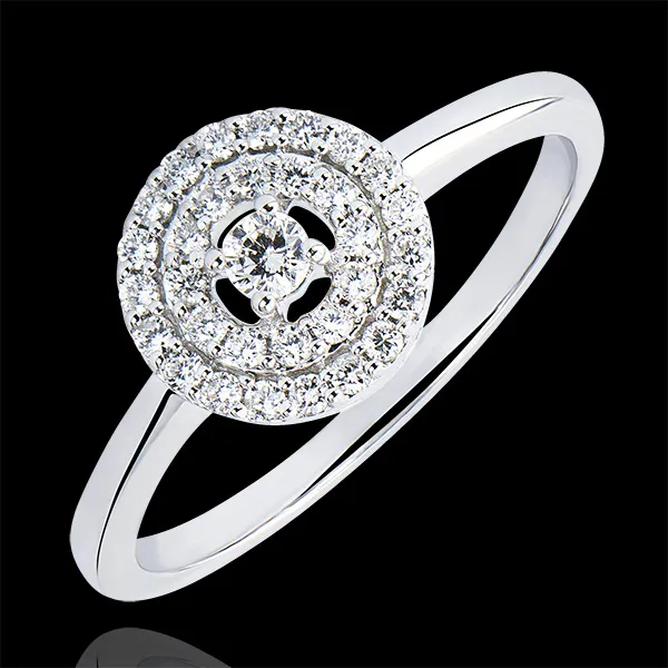Anello di Fidanzamento Origine - Doppio Halo - oro bianco 9 carati e diamanti