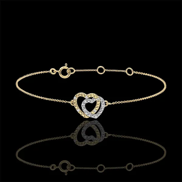 Bracciale Cuori Complici - Oro Giallo e Oro bianco - 9 carati - 9 Diamanti 