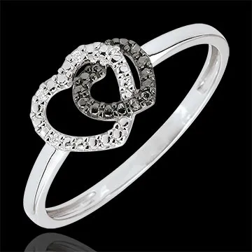 Anillo Corazones Cómplices oro blanco 9 quilates y diamantes negros