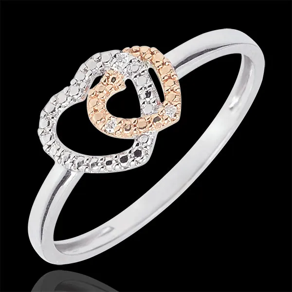 Anillo 2 Oros y Diamantes - Corazones Cómplices - oro blanco 9 quilates