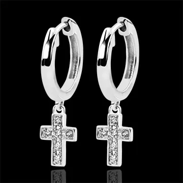 Pendientes Abundancia - Cruz de diamantes - oro blanco de 9 quilates y diamantes