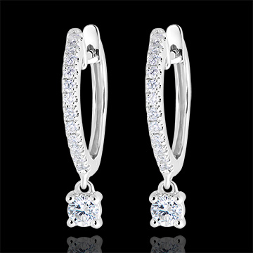 Pendientes Criollos semi-cubiertos Frescura - Pequeña Borla - oro blanco de 9 quilates y diamantes