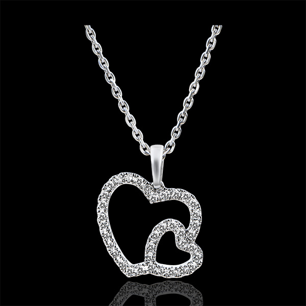 Colgante Abundancia - Doble Corazón - oro blanco de 18 quilates y diamantes