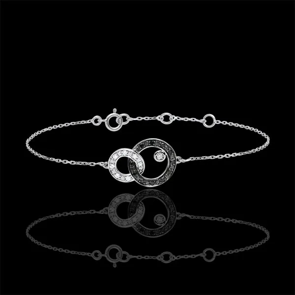 Pulsera Claroscuro - Dúo de Lunas - oro blanco 18 quilates - diamantes negros y blancos