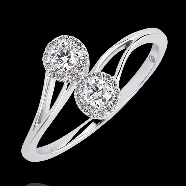 Anillo Abundancia - Tú & Yo Diamantes Redondos- oro blanco de 9 quilates y diamantes